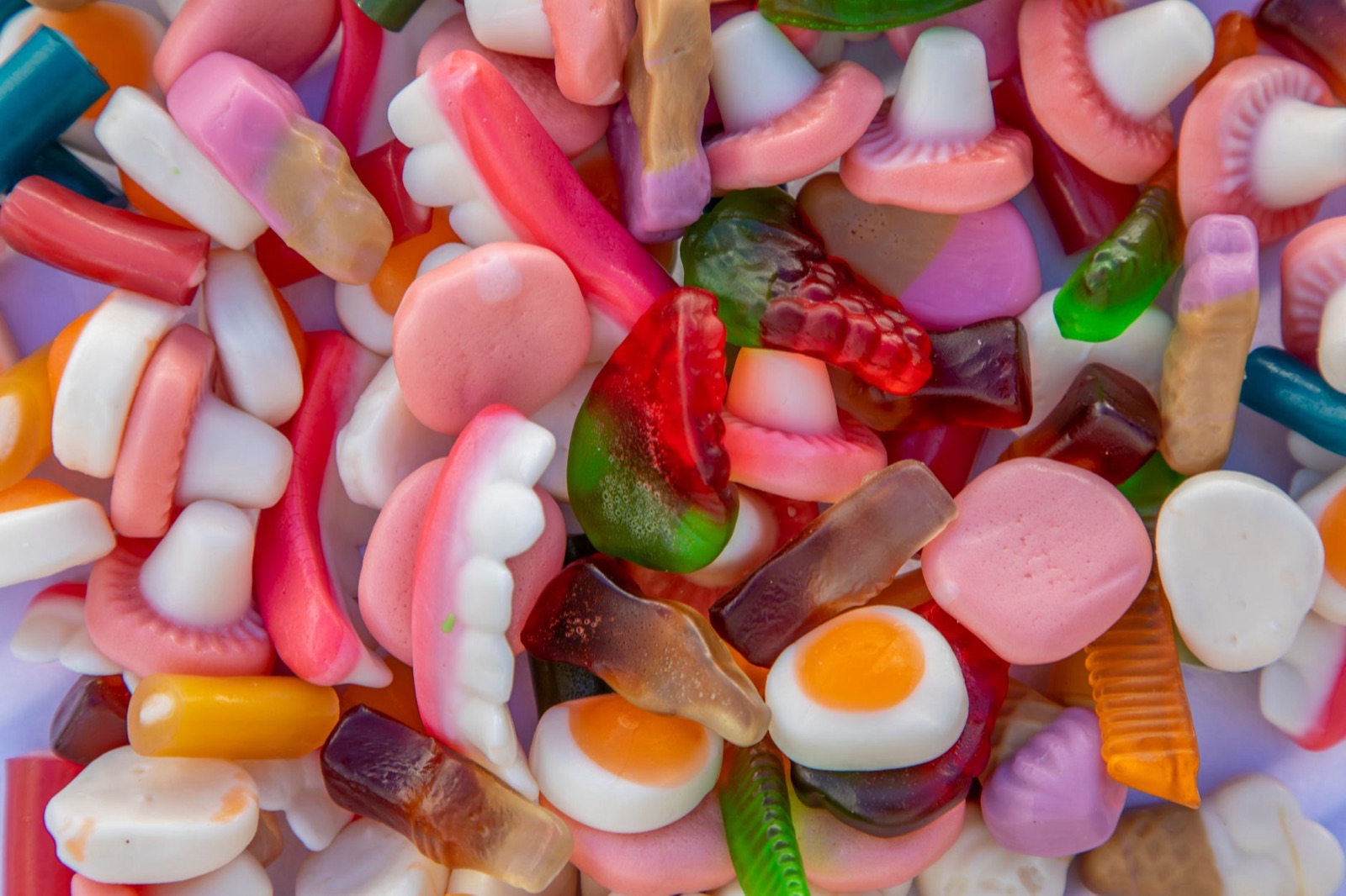 Assortment of gummy candies in various shapes and flavours